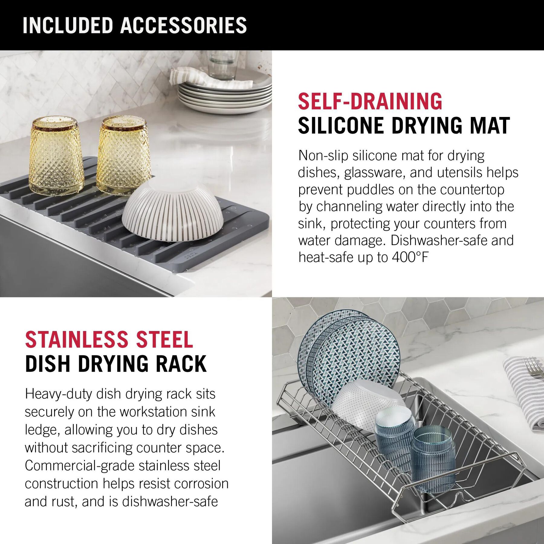 45&rdquo; Workstation Undermount Single Bowl 16 Gauge Stainless Steel Kitchen Sink with 2-Tier&nbsp;WorkFlow&trade; Ledge and Accessories